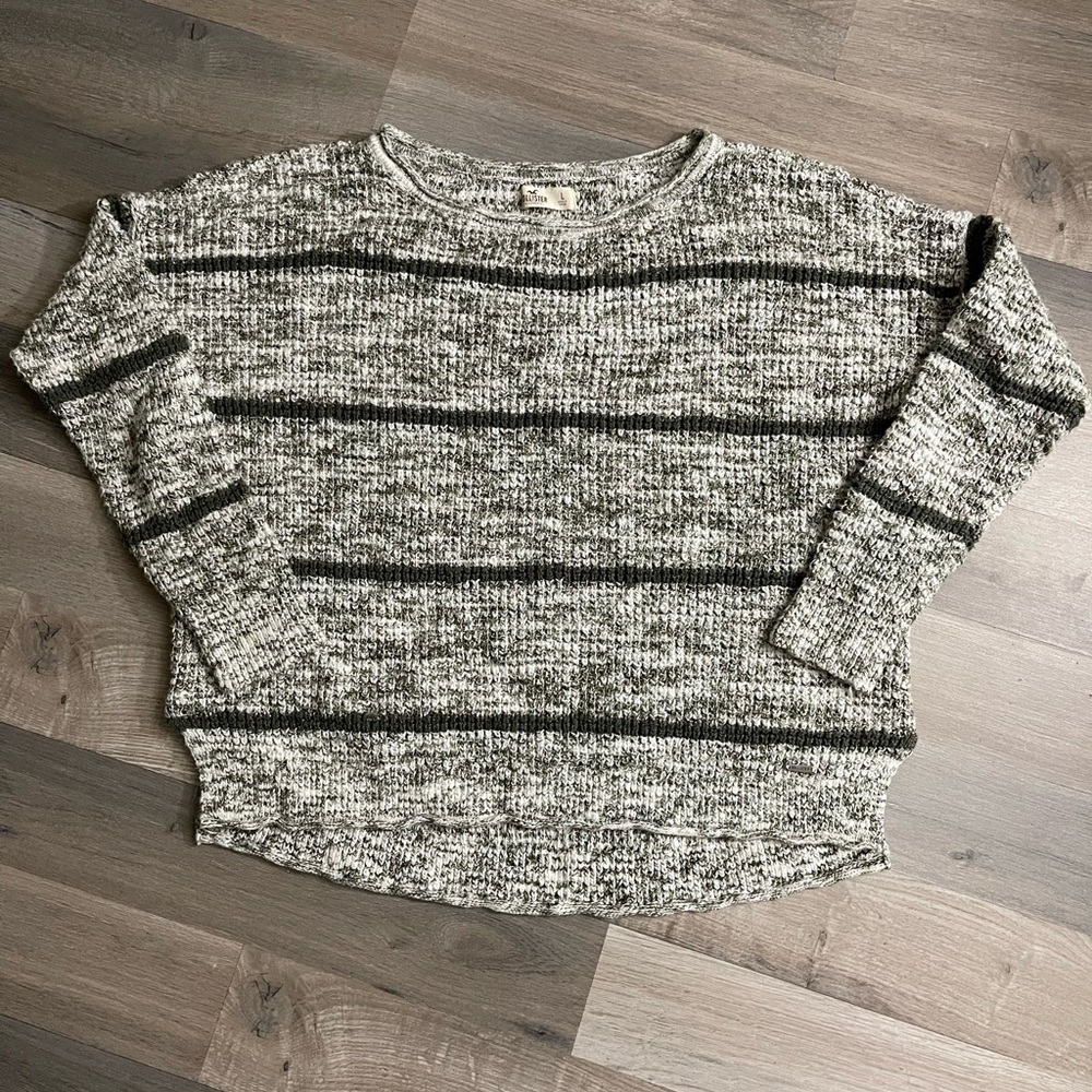 Hollister Gray Marled Crewneck Sweater with Dark Stripe